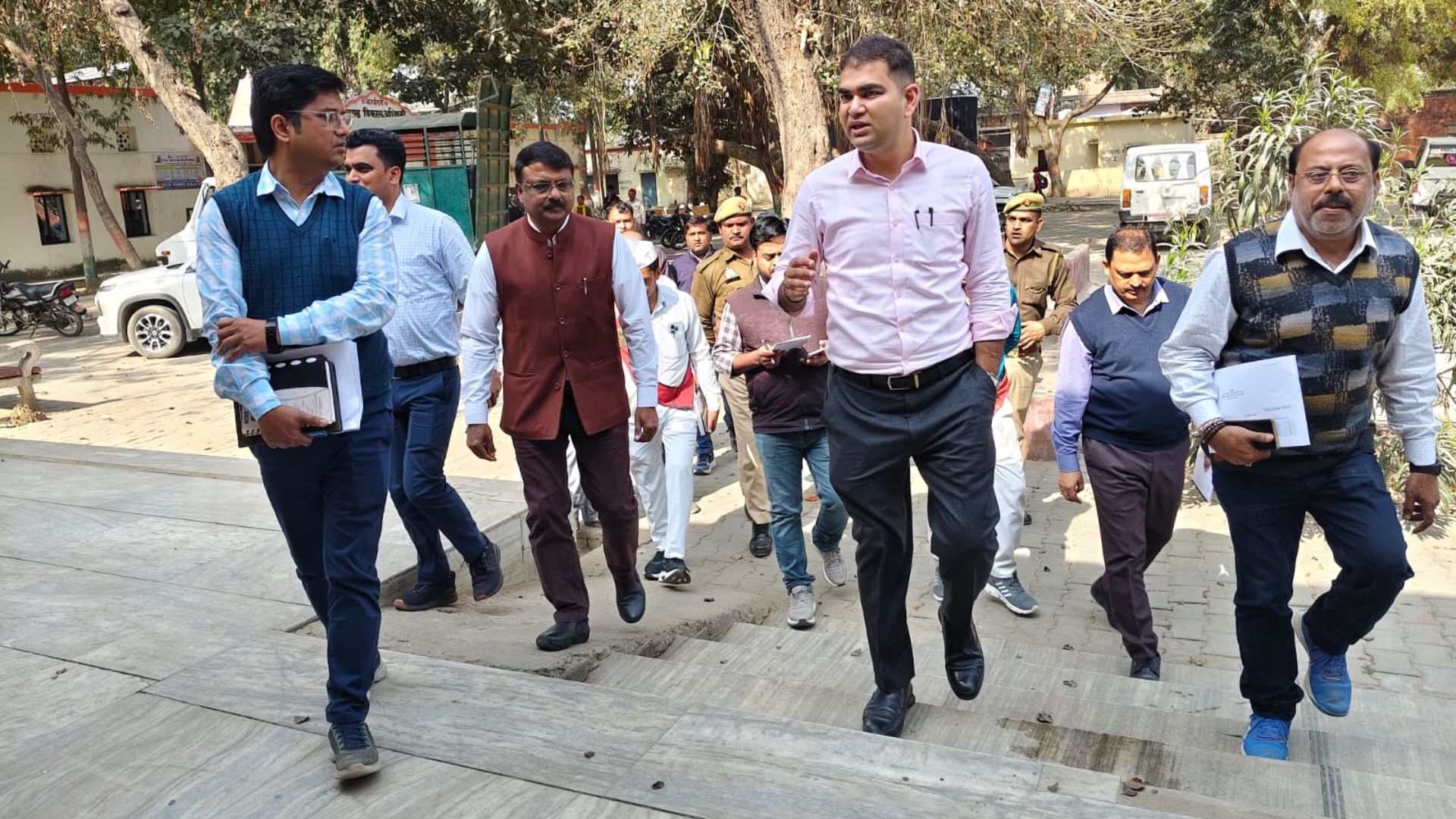 Officials brief the District Magistrate during records verification
