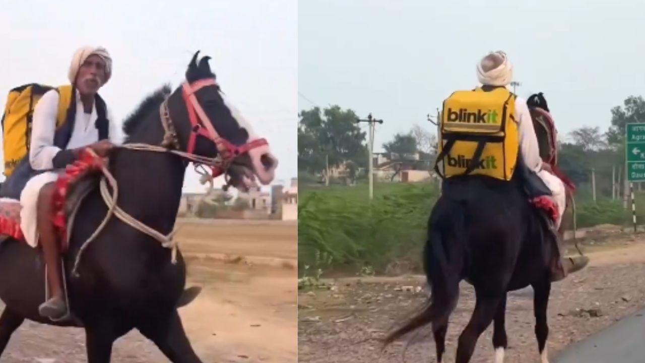 Elderly man delivers Blinkit order on horse; Internet calls it ‘Pure Rajasthan Style’