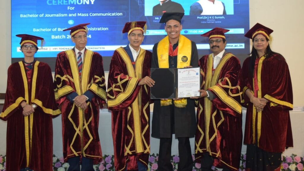 Prof Dr KG Suresh and Sayeed Ansari, with guests, presented degree to student
