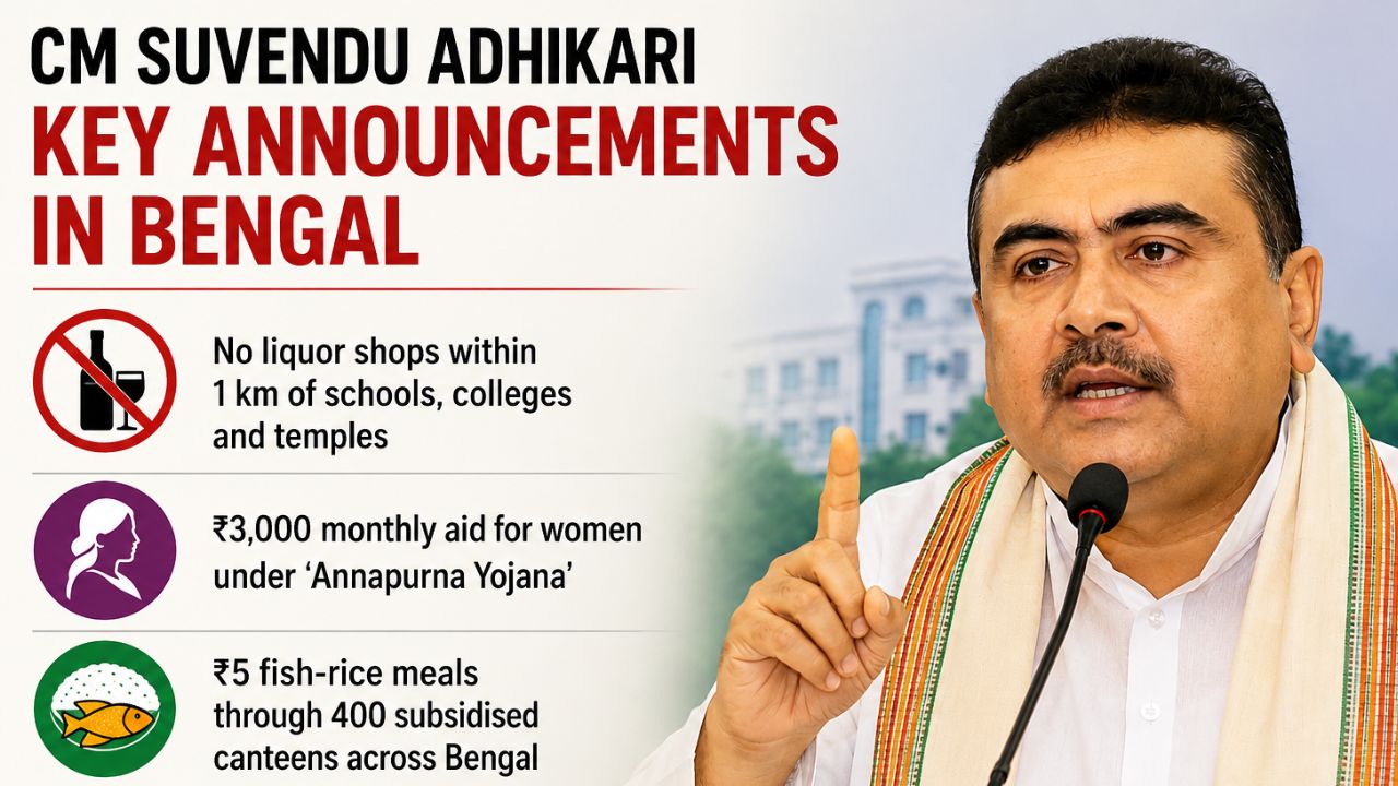 No liquor shops near schools, fish-rice meals for Rs 5: CM Suvendu Adhikari makes key announcements in Bengal