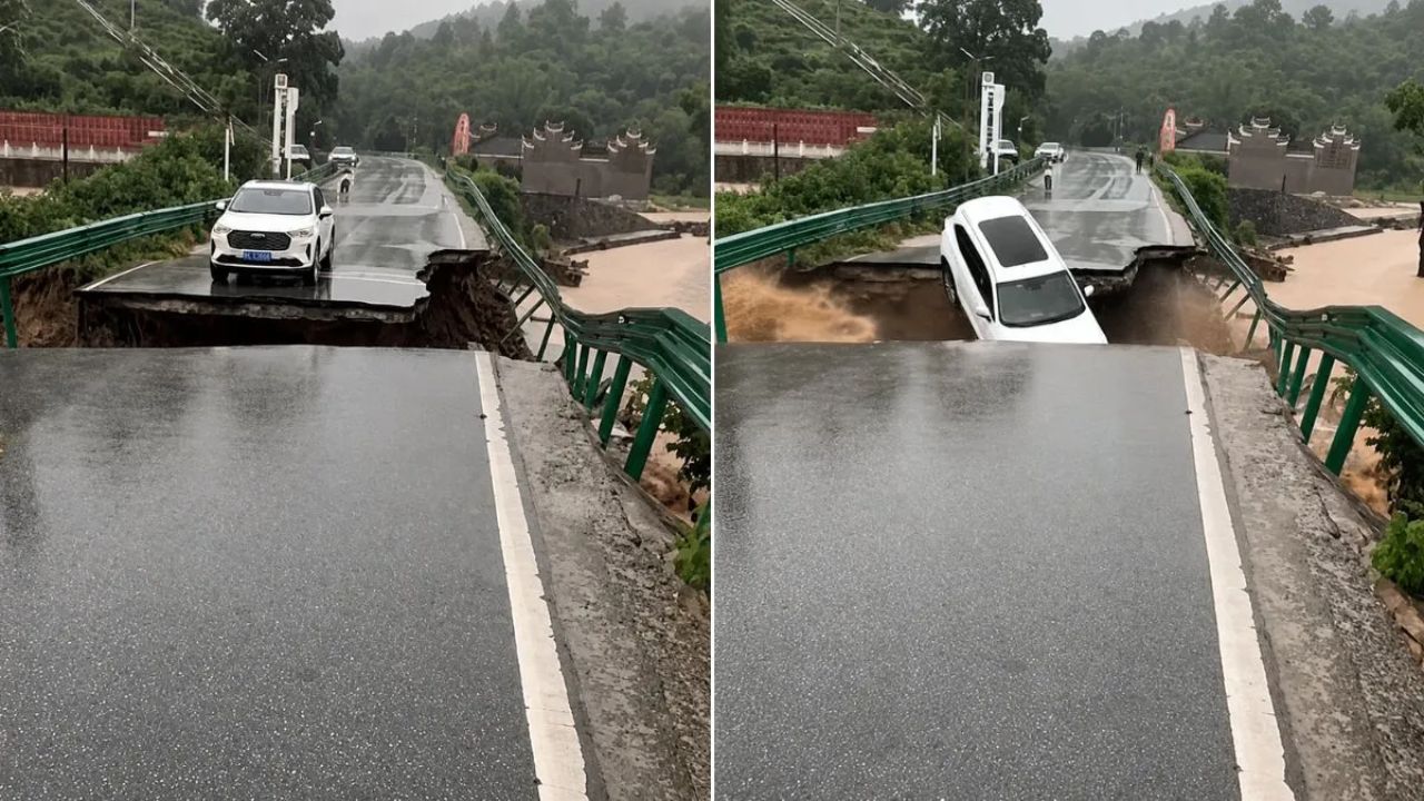 Viral Video: SUV plunges into river as damaged bridge suddenly gives way in China
