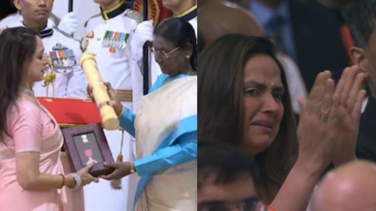 Dharmendra’s Padma Vibhushan leaves Hema Malini and Ahana Deol in tears at Delhi ceremony