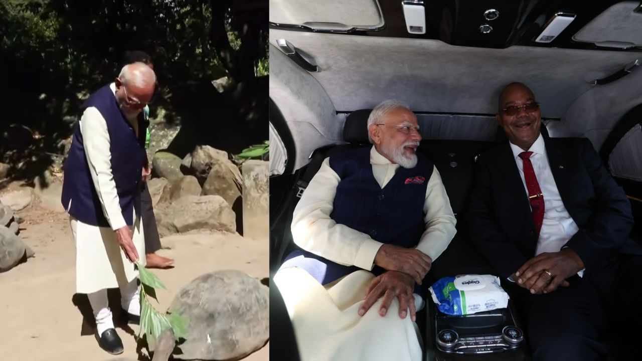 PM Modi visits Seychelles botanical garden, meets world’s oldest living land animal