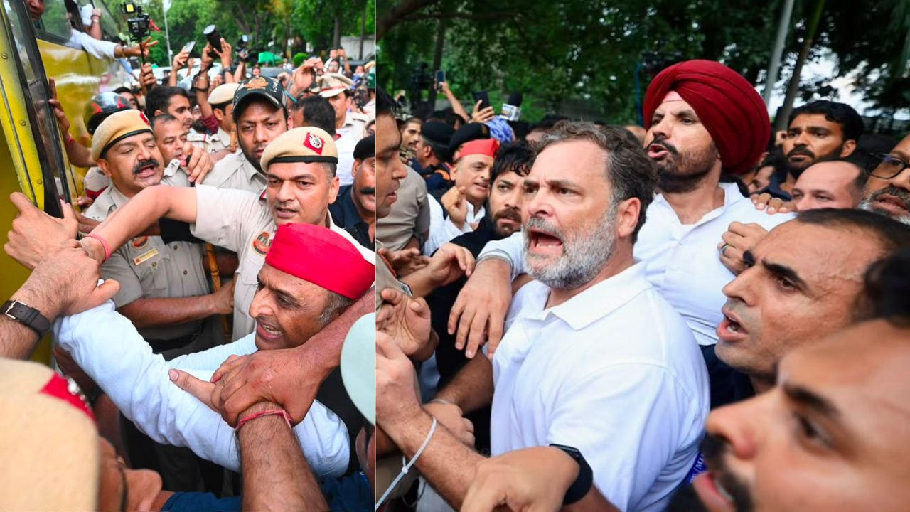Rahul Gandhi, Akhilesh Yadav Detained Outside PM Modi’s Residence Over Demand For Dharmendra Pradhan’s Resignation
