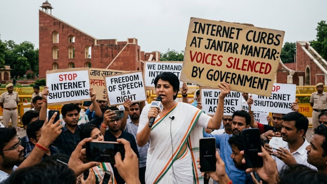 Congress Accuses Internet Curbs At Jantar Mantar