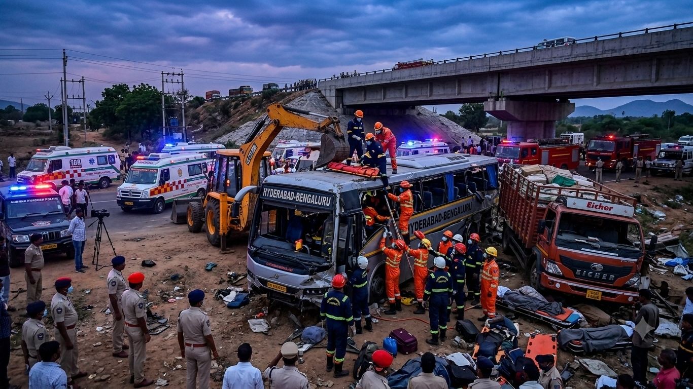 40 Injured After Bus Hits Truck and Falls Off Bridge in Andhra Pradesh