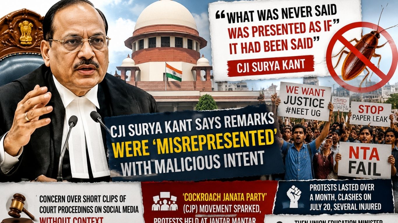 CJI Surya Kant Clarifies ‘Cockroach Remark’, Says Remarks Were Misrepresented With Malicious Intent