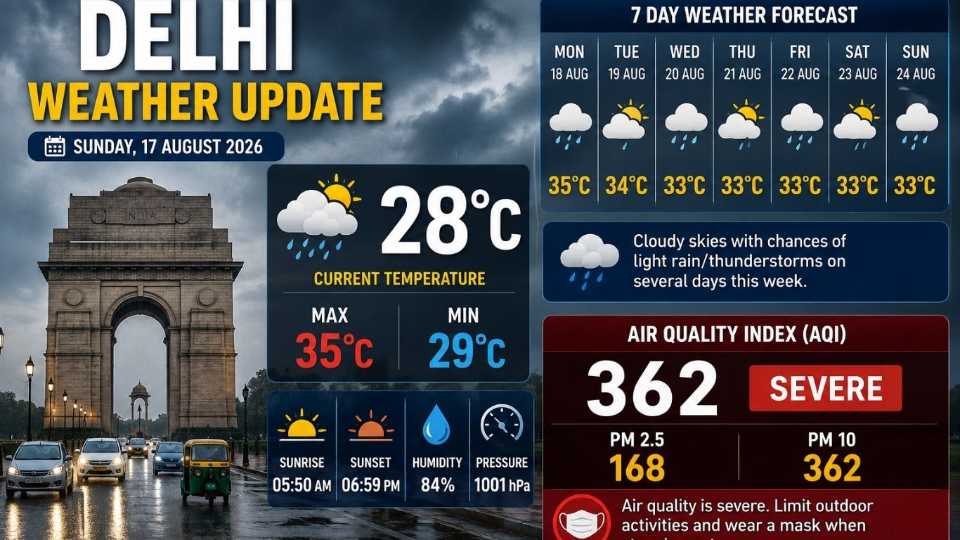 Delhi Weather Today: Cloudy Skies, Rain Chances; Temperature to Touch 35°C
