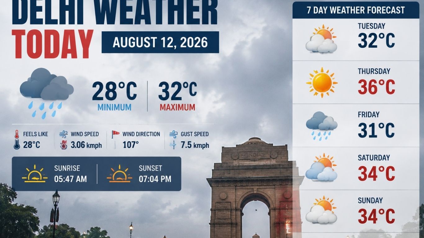 Delhi Weather Today: Cloudy Skies, Light Rain Possibility; Temperature Likely Around 32°C