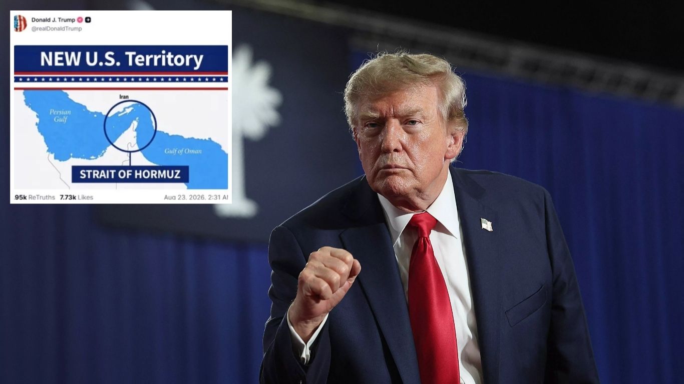 Trump Shares Another Map Calling Strait Of Hormuz ‘New US Territory’ Amid Iran Conflict