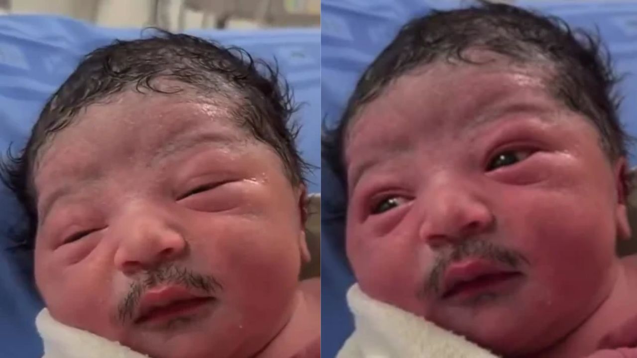 Real Baby or AI? Newborn With a Thick Moustache Leaves the Internet Stunned