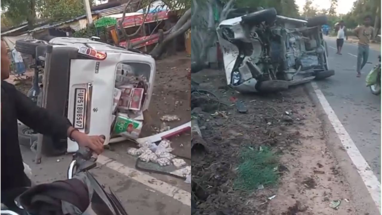 ड्राइवर की झपकी बनी आफत: पेड़ से टकराकर पलटी गाड़ी, बाल-बाल बचे लोग
