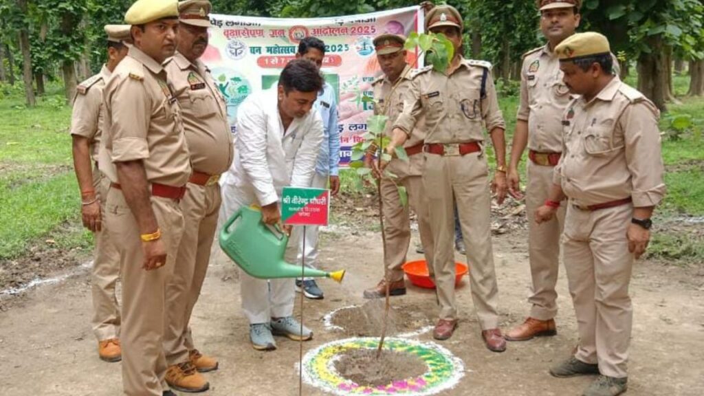 Farenda MLA Virendra Chaudhary planting a sapling