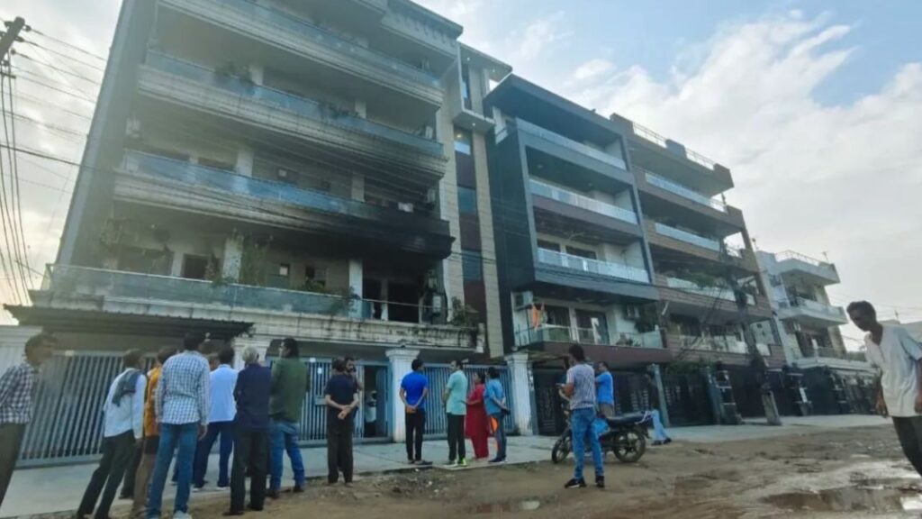 People gathered at the scene