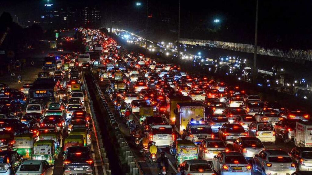 Traffic jam due to rain