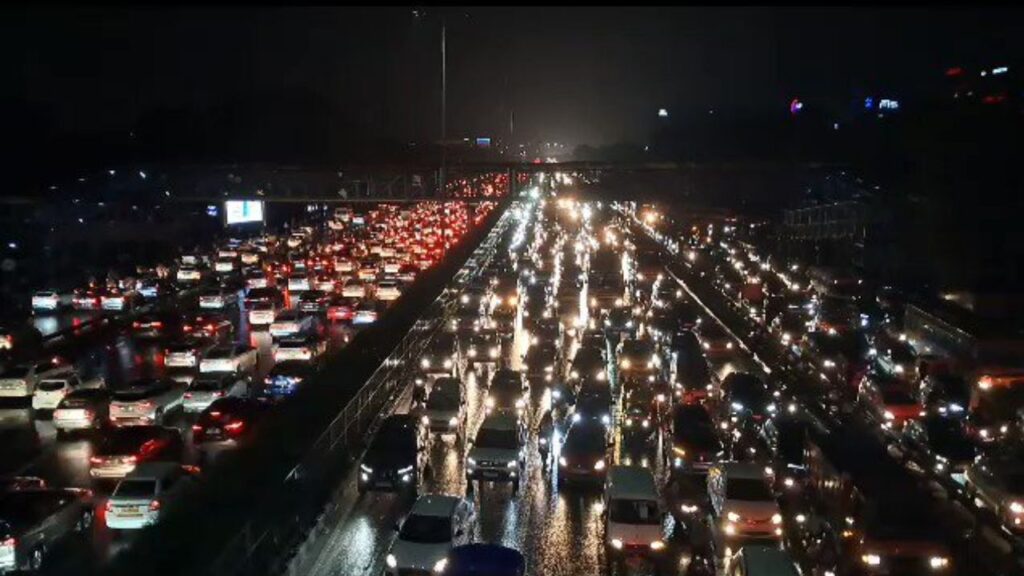 Traffic jam due to rain