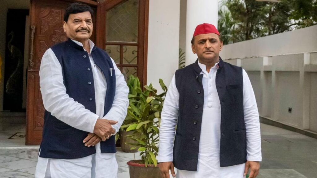 SP national president Akhilesh Yadav and Shivpal Yadav