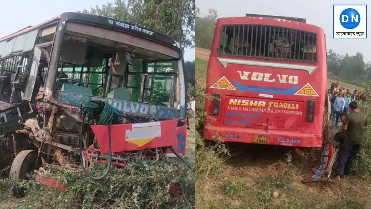 Hardoi-Lucknow मार्ग पर भीषण सड़क हादसा, बस खेत में घुसी; एक की मौत और 6 लोगों की हालत नाजुक