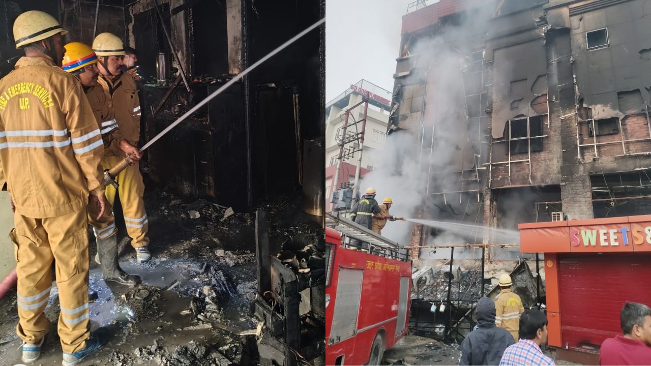 गोरखपुर के वाटर वेज रेस्टोरेंट में भीषण आग, 3 मंज़िला इमारत राख; हाउसकीपिंग कर्मचारी की दर्दनाक मौत