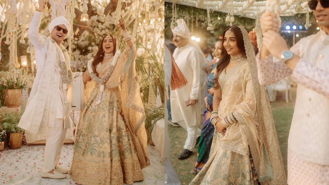 प्राजक्ता कोली: प्राजक्ता कोली ने 25 फरवरी को अपने बॉयफ्रेंड वृषांक खनाल के साथ शादी की। उनका लहंगा 400 साल पुराने पिचवई पेंटिंग्स की कला से प्रेरित था। अनिता डोंगरे द्वारा डिजाइन किए गए इस लहंगे और एम्ब्रॉयडरी वर्क वाले दुपट्टे ने उनके लुक को बेहद खास बनाया। (Img- Internet)