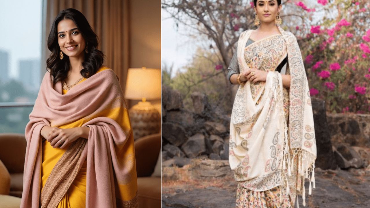 अगर आप साड़ी पहन रही हैं और सर्दी से बचने के लिए शॉल की जरूरत है, तो इसे साड़ी के पल्लू की तरह स्टाइल करें। शॉल को एक कंधे पर रखें और दोनों हाथों में हल्के से पकड़ लें। यह स्टाइल बेहद खास और आकर्षक लगता है। अगर आप साड़ी पहन रही हैं और सर्दी से बचने के लिए शॉल की जरूरत है, तो इसे साड़ी के पल्लू की तरह स्टाइल करें। शॉल को एक कंधे पर रखें और दोनों हाथों में हल्के से पकड़ लें। यह स्टाइल बेहद खास और आकर्षक लगता है।