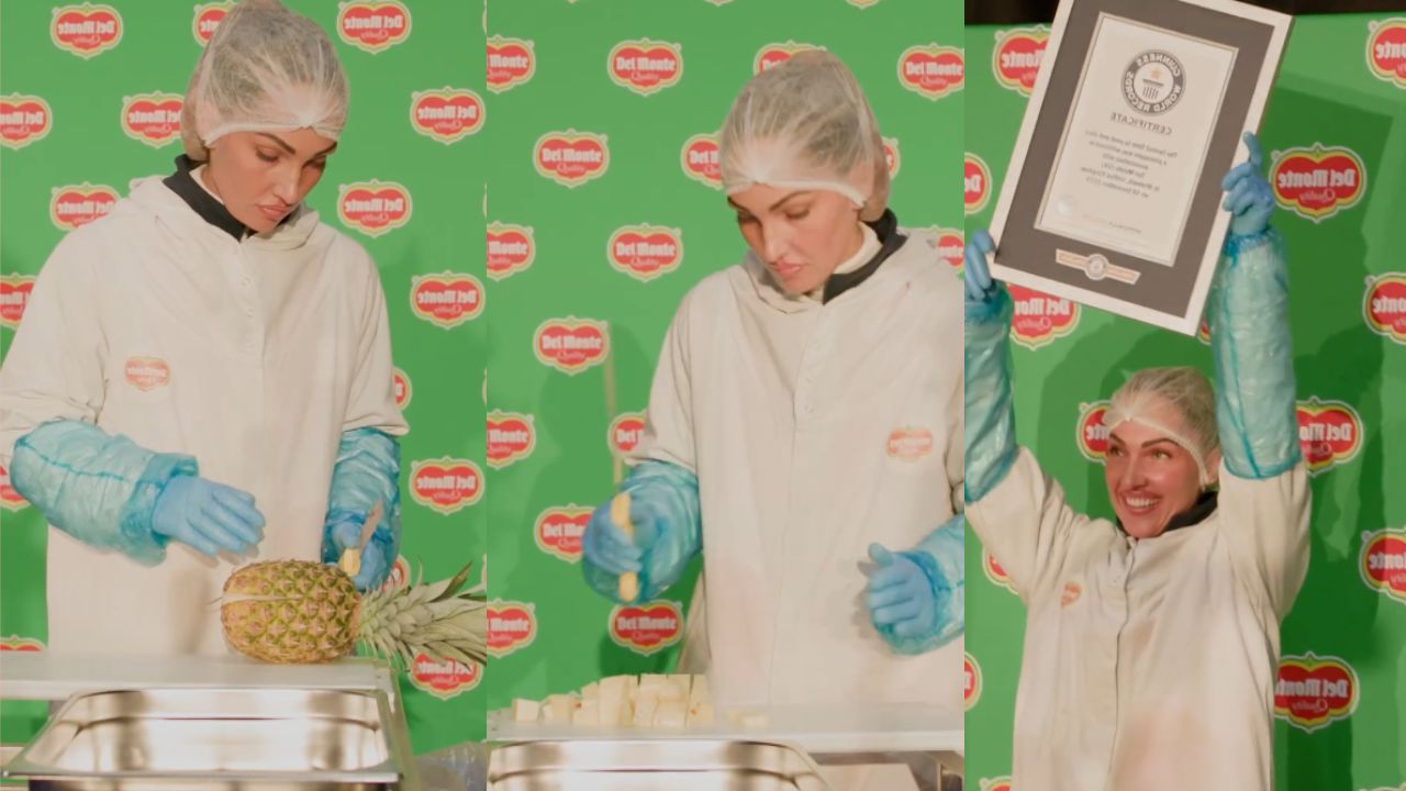 महिला ने पाइनएप्पल छीलकर बनाया गिनीज वर्ल्ड रिकॉर्ड, सिर्फ 11 सेकंड में काटा पूरा फल