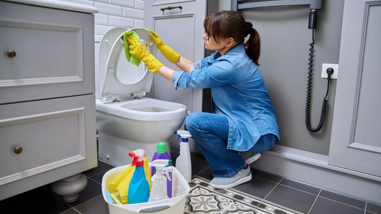 बाथरूम की सफाई करते समय ग्लव्स और मास्क पहनें। फिनाइल या क्लीनर से फर्श और दीवारें साफ करें। टॉयलेट सीट, शॉवर और नल को अच्छे से रगड़कर धोएं, ताकि बदबू और संक्रमण से बचा जा सके। (फोटो सोर्स- इंटरनेट) बाथरूम की सफाई करते समय ग्लव्स और मास्क पहनें। फिनाइल या क्लीनर से फर्श और दीवारें साफ करें। टॉयलेट सीट, शॉवर और नल को अच्छे से रगड़कर धोएं, ताकि बदबू और संक्रमण से बचा जा सके। (फोटो सोर्स- इंटरनेट)