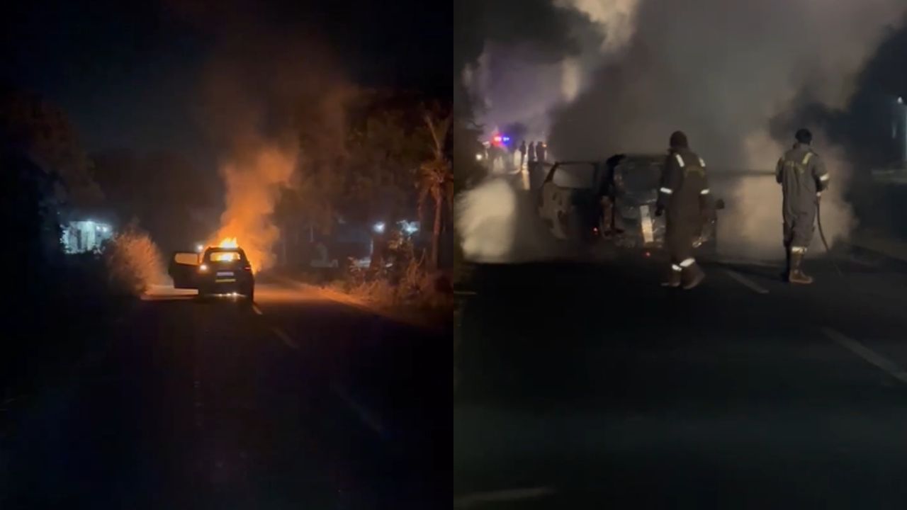 चलती कार बनी आग का गोला: बुलंदशहर में बड़ा हादसा टला, सड़क पर मचा हड़कंप