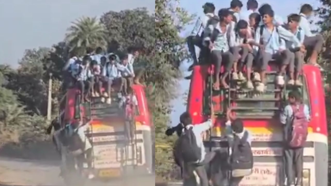स्कूली बच्चों की जान से खिलवाड़, बस की छत और पीछे लटकाकर दौड़ाई गई गाड़ी; देखें Viral Video