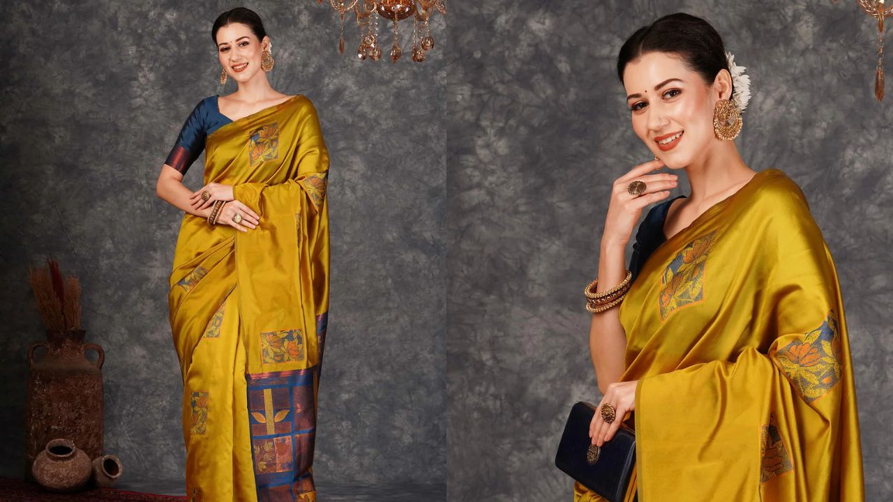 साड़ी: मकर संक्रांति पर साड़ी पहनना शुभ माना जाता है। खासतौर पर सिल्क, बनारसी या पैठणी साड़ी इस दिन बेहद खूबसूरत लगती है। लाल, पीला, हरा और नारंगी रंग संक्रांति के लिए परफेक्ट होते हैं। साड़ी के साथ ट्रेडिशनल ज्वेलरी और बन आपको क्लासिक लुक देगी। (Img- Internet)