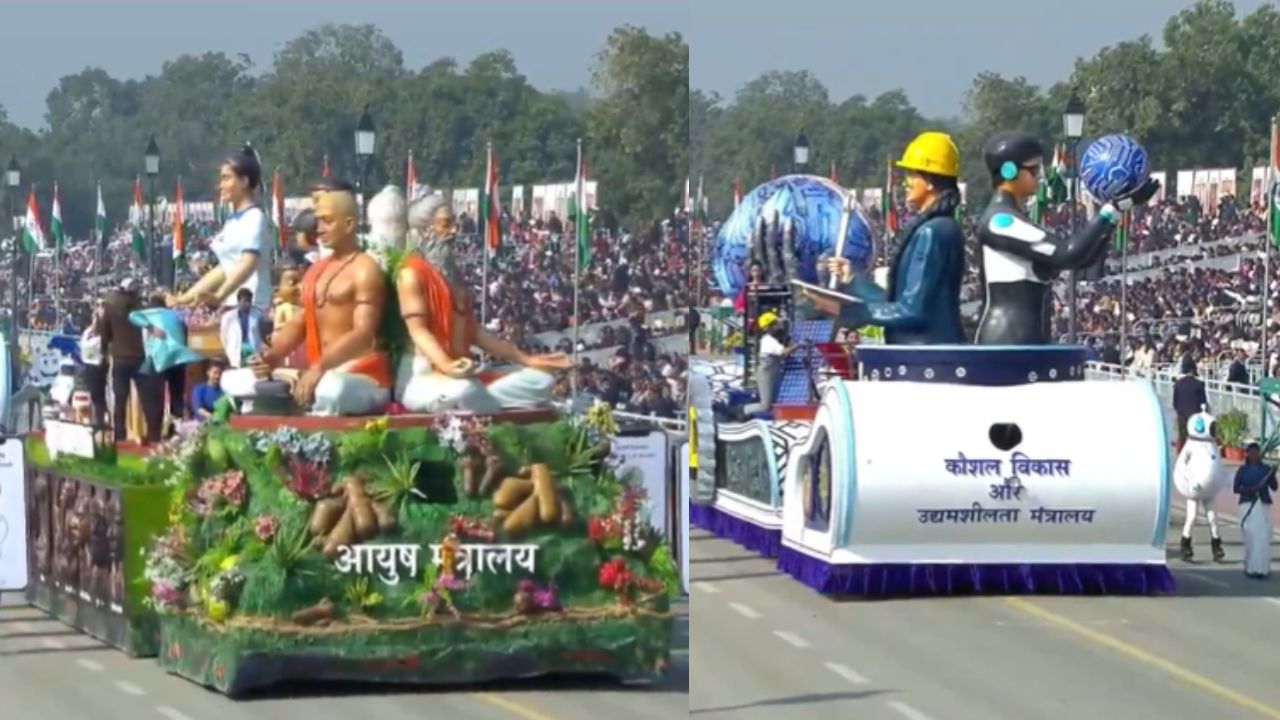 आयुष मंत्रालय और कौशल विकास एवं उद्यमशीलता: आयुष मंत्रालय की झांकी में प्राचीन भारतीय चिकित्सा पद्धतियों और स्वास्थ्य के क्षेत्र में उनके योगदान को दिखाया गया। वहीं झांकी में युवा कौशल और उद्यमशीलता को बढ़ावा देने के लिए कार्यक्रमों और भारत को आत्मनिर्भर बनाने के प्रयासों को दिखाया गया।