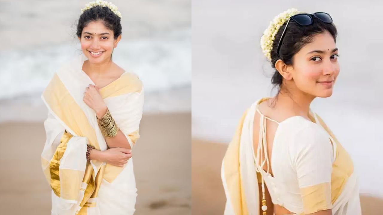 ऐसे में साई पल्लवी की कुछ तस्वीरें आज भी सोशल मीडिया पर काफी वायरल होती रहती है। एक तस्वीर है, जिसमें उन्होंने सफेद और गोल्डन बॉर्डर वाली केरल की ट्रेडिशनल कसावु साड़ी पहनी है। बालों में गजरा और हाथों में गोल्डन चूड़ियां उनके लुक को और भी प्यारा बना रही हैं। छोटी बिंदी और नैचुरल मुस्कान उनके ट्रेडिशनल लुक को खास बना रही है। (Img- Internet)