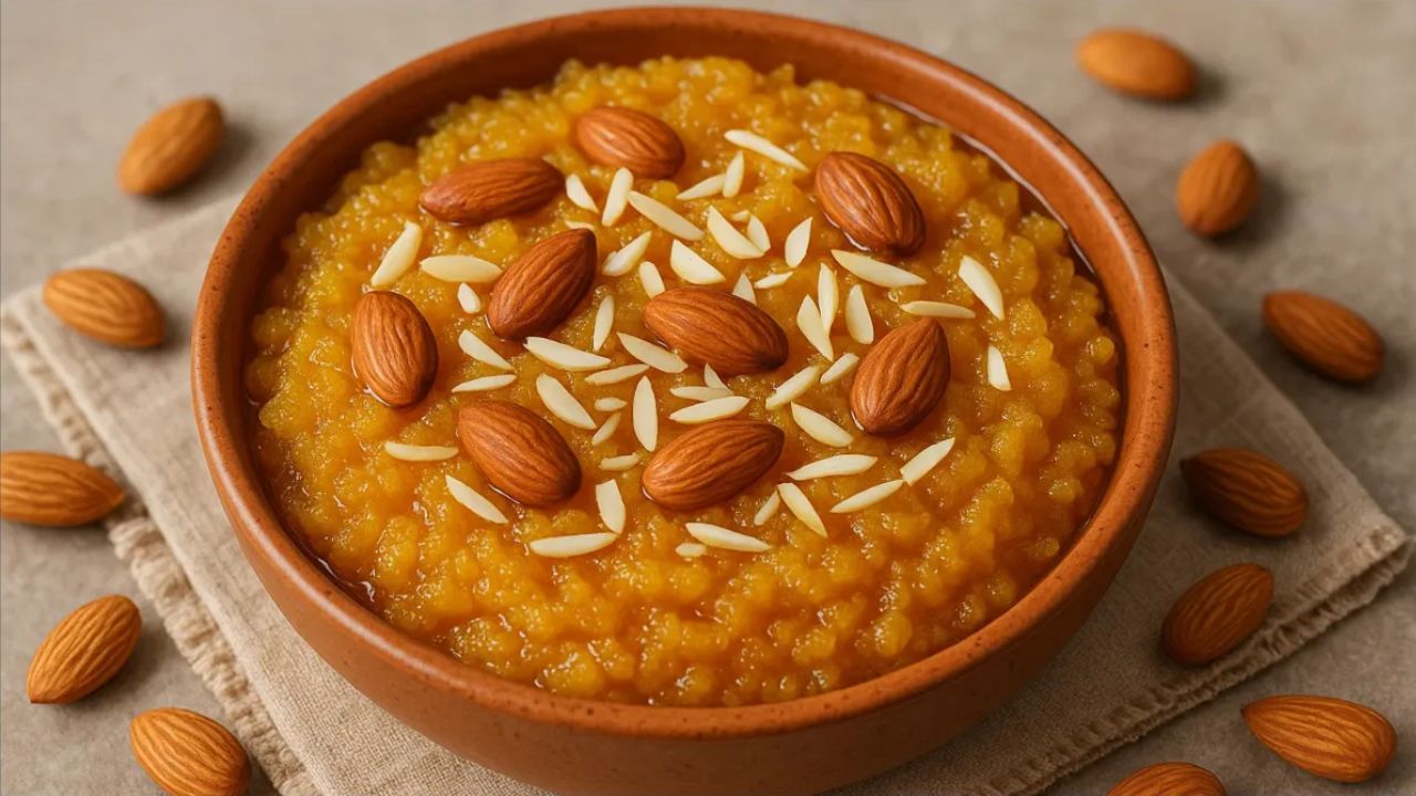 बादाम का हलवा दूध, चीनी और पिसे हुए बादाम से बनाया जाता है। यह दिमाग को तेज करने के साथ-साथ शरीर को मजबूत बनाता है। सर्दियों में इसका सेवन सर्दी-खांसी से बचाव में मदद करता है और शरीर को अंदर से गर्म रखता है। बादाम का हलवा दूध, चीनी और पिसे हुए बादाम से बनाया जाता है। यह दिमाग को तेज करने के साथ-साथ शरीर को मजबूत बनाता है। सर्दियों में इसका सेवन सर्दी-खांसी से बचाव में मदद करता है और शरीर को अंदर से गर्म रखता है।