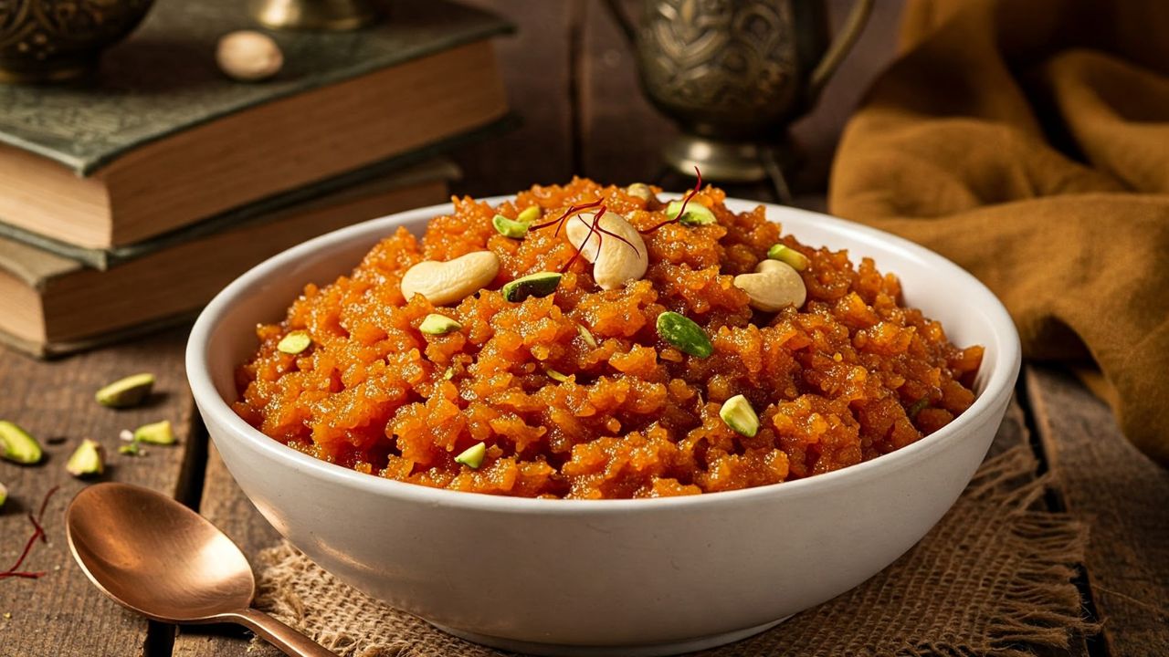 गाजर का हलवा सर्दियों का सबसे लोकप्रिय और पसंदीदा हलवा माना जाता है। लाल गाजर, दूध, घी और मेवों से बना यह हलवा विटामिन A और एंटीऑक्सीडेंट्स से भरपूर होता है। यह आंखों की रोशनी बढ़ाने के साथ-साथ त्वचा को भी स्वस्थ रखता है। ठंड के मौसम में यह शरीर को ऊर्जा और गर्माहट प्रदान करता है। गाजर का हलवा सर्दियों का सबसे लोकप्रिय और पसंदीदा हलवा माना जाता है। लाल गाजर, दूध, घी और मेवों से बना यह हलवा विटामिन A और एंटीऑक्सीडेंट्स से भरपूर होता है। यह आंखों की रोशनी बढ़ाने के साथ-साथ त्वचा को भी स्वस्थ रखता है। ठंड के मौसम में यह शरीर को ऊर्जा और गर्माहट प्रदान करता है।