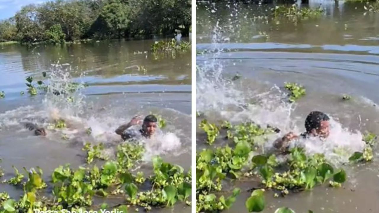 एडवेंचर पड़ा भारी: दलदल में कूदते ही मगरमच्छ ने किया हमला, वायरल वीडियो ने उड़ाए लोगों के होश