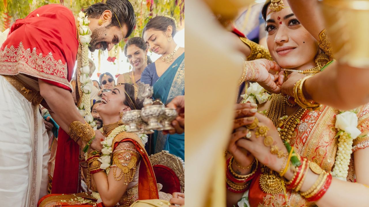 रश्मिका और विजय की शादी पहले पारंपरिक तेलुगु रीति-रिवाजों से हुई। इसके बाद शाम को कोडवा परंपरा के अनुसार भी समारोह आयोजित किया गया। दोनों परिवारों की सांस्कृतिक विरासत को सम्मान देते हुए यह शादी बेहद खास अंदाज में संपन्न हुई। (Img- Instagram)