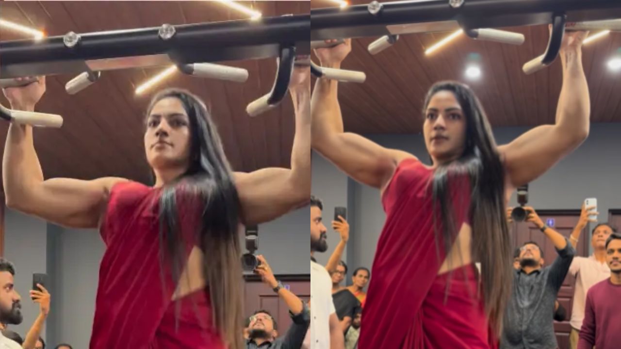 साड़ी में एक्सरसाइज करती महिला का वीडियो इंटरनेट पर छाया, लोग बोले- बॉडी बिल्डर्स भी फेल