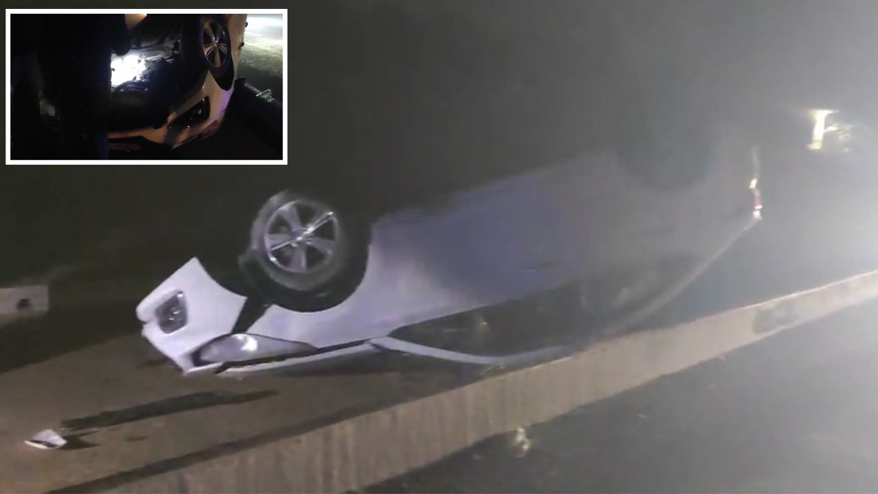 डिवाइडर से टकराकर पलटी कार, चारों चक्के ऊपर; नौतनवा के भीषण हादसे ने सबको चौंकाया