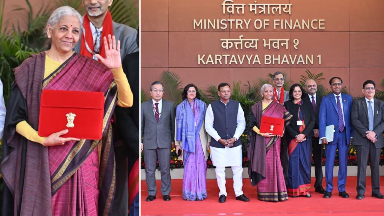 बजट 2026 के दिन निर्मला सीतारमण मरून रंग की हाथ से बुनी कांचीवरम सिल्क साड़ी में नजर आईं। यह साड़ी तमिलनाडु की सदियों पुरानी बुनाई परंपरा से जुड़ी है। साड़ी में हल्के सुनहरे-भूरे रंग के चेक (कट्टम) और धागे के काम के साथ कॉफी ब्राउन बॉर्डर है। यह लुक न केवल उनकी सादगी को दर्शाता है, बल्कि ‘वोकल फॉर लोकल’ के विचार को भी मजबूत करता है। (Img: Google)
