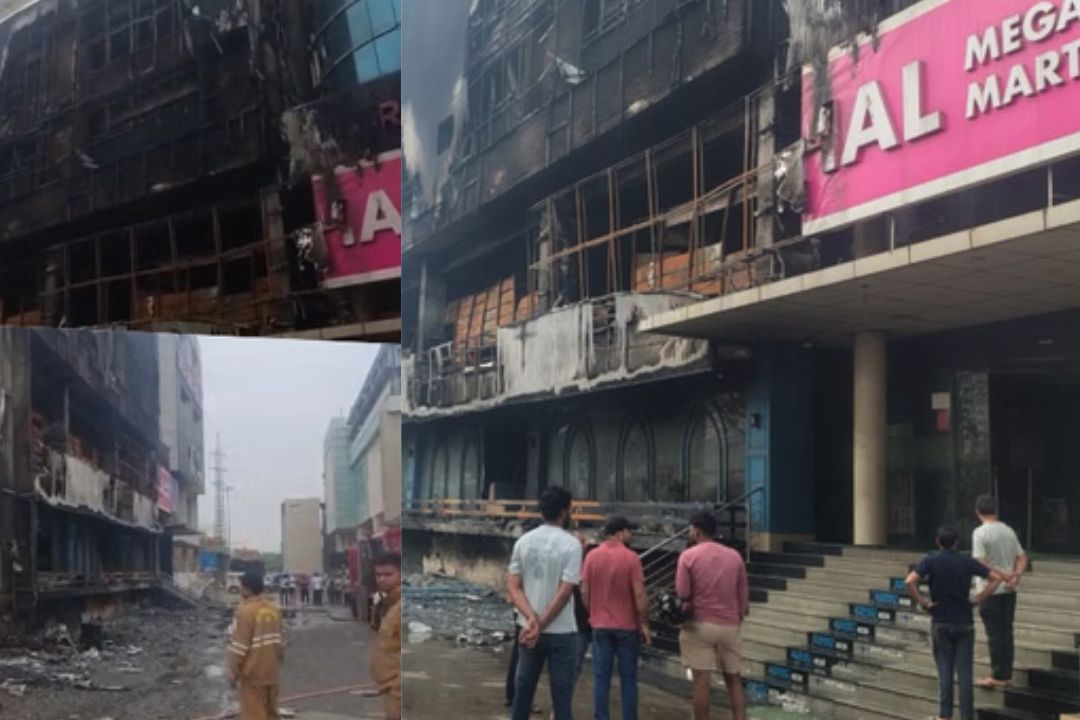 नोएडा के मेगा मार्ट में तड़के लगी भीषण आग, चंद मिनटों में पूरी बिल्डिंग लपटों में घिरी; लोगों में मची चीख पुकार