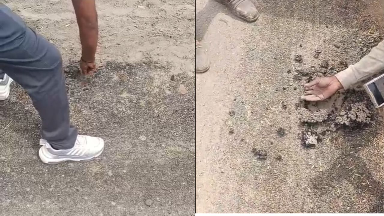 बदायूं में विकास की खुली पोल: नई सड़क उंगलियों से उखाड़ते दिखे ग्रामीण, फूटा गुस्सा