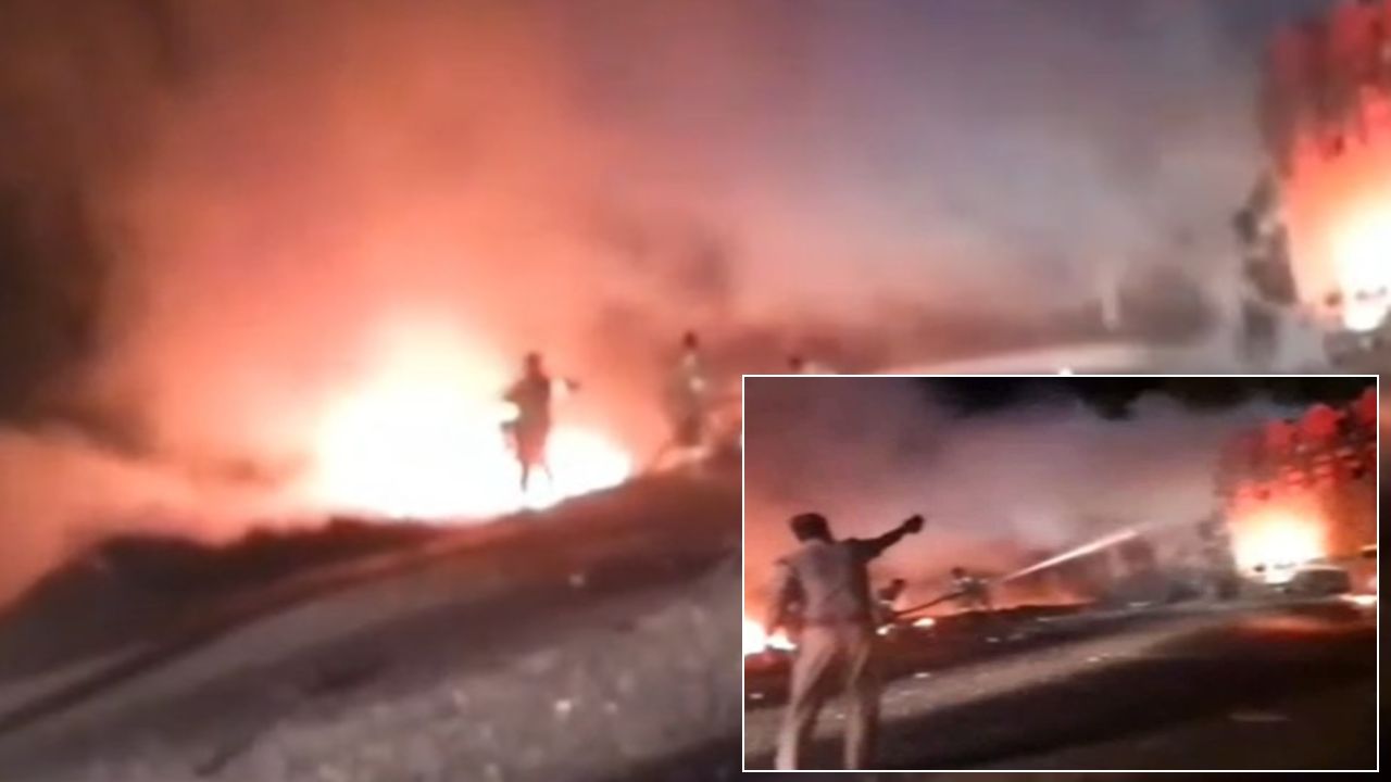 बहराइच-नानपारा हाईवे पर भीषण हादसा, डीसीएम और ट्रेलर की टक्कर में लगी आग, दो चालक जिंदा जले