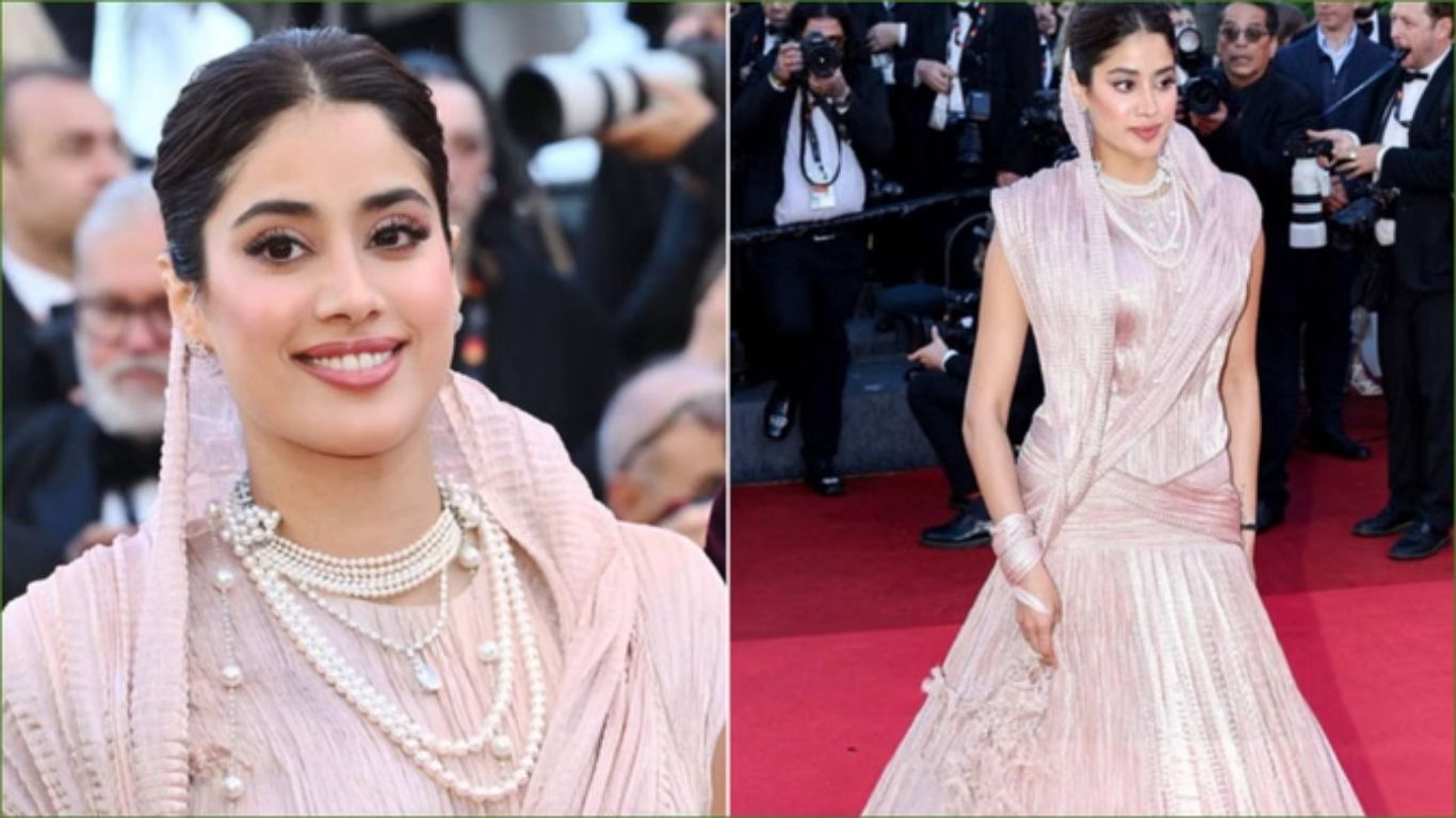 पिछले साल, जाह्नवी कपूर ने कान्स फिल्म फेस्टिवल के रेड कार्पेट पर अपना डेब्यू किया। वह तरुण तहिलियानी द्वारा विशेष रूप से डिज़ाइन किए गए गुलाबी रंग के आउटफिट में नज़र आईं, जिसमें उन्होंने अपने सिर पर पल्लू (घूंघट) डाला हुआ था।