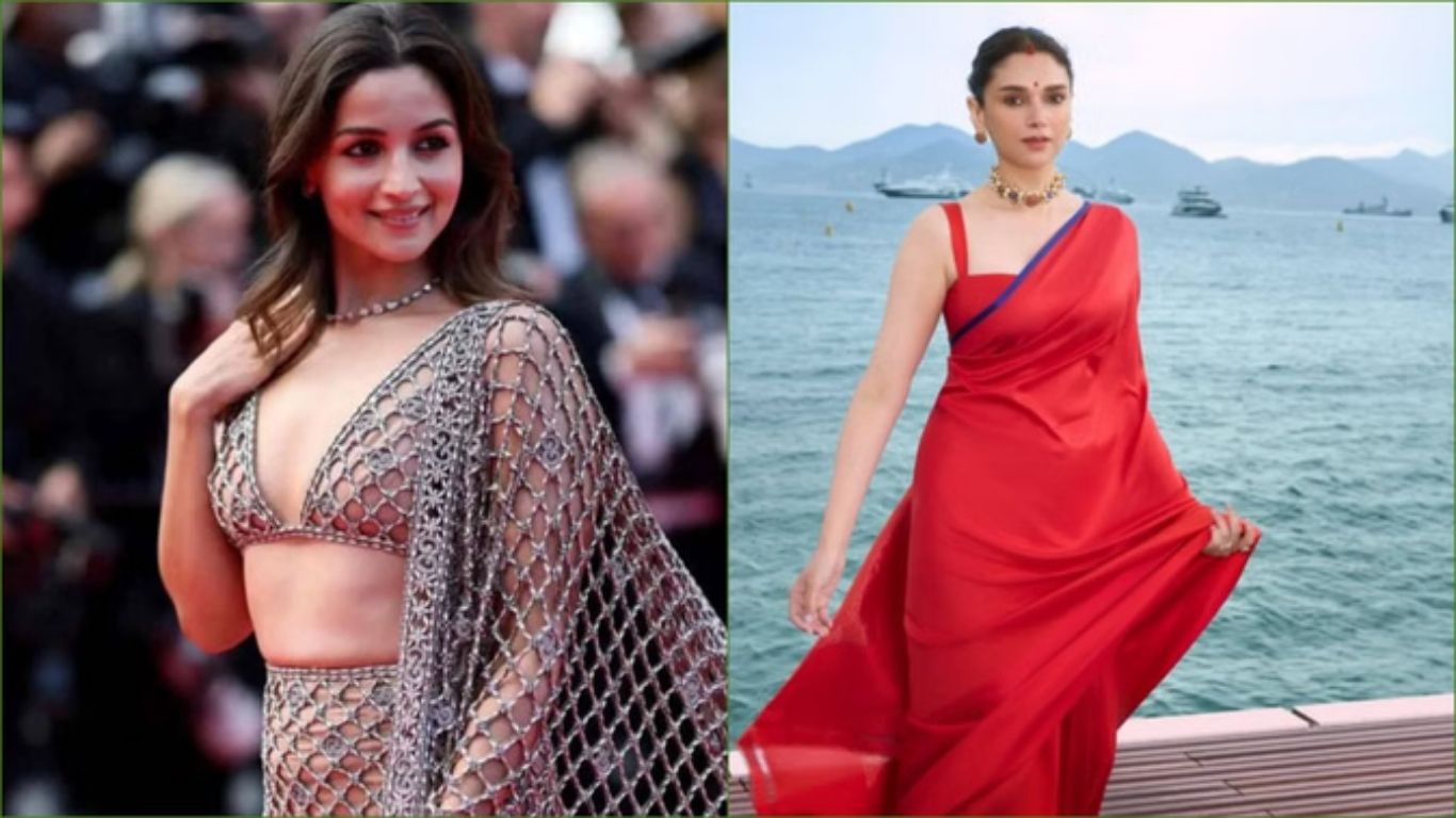 आलिया भट्ट ने पिछले साल कान्स फिल्म फेस्टिवल में अपना डेब्यू किया था। जब वह रेड कार्पेट पर पहुंचीं, तो उन्होंने सबको मंत्रमुग्ध कर दिया। उनकी साड़ी क्रिस्टल से सजी हुई थी, जिसने उनके लुक को सचमुच बेहद आकर्षक बना दिया। वहीं, अदिति राव हैदरी ने लाल रंग की साड़ी पहनकर सबका दिल जीत लिया; खास बात यह थी कि उन्होंने अपना सिंदूर भी बड़े गर्व से दिखाया।