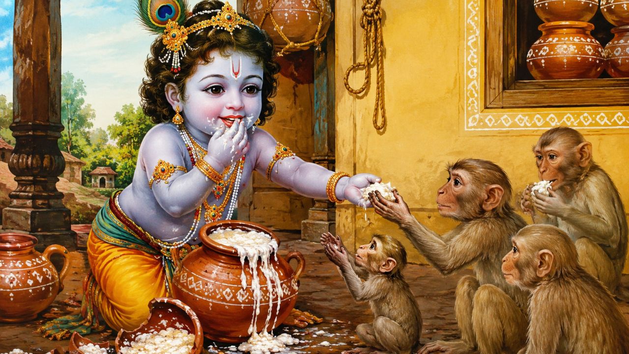 Krishna Leela: श्रीकृष्ण की माखन चोरी के पीछे छिपा है त्रेतायुग का गहरा राज, जानिए क्यों बंदरों को खिलाते थे माखन
