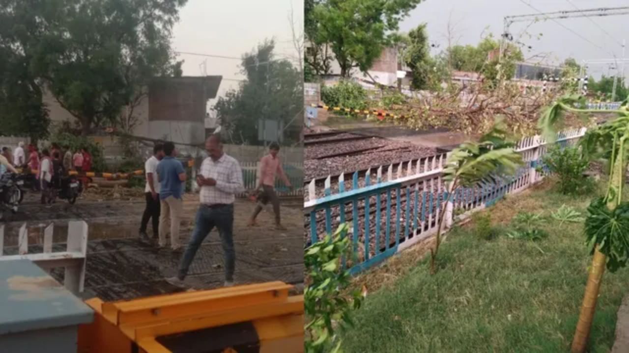 प्रयागराज में तेज आंधी से रेल यातायात ठप, ट्रैक पर गिरा विशाल पेड़; कई ट्रेनें रोकी गईं