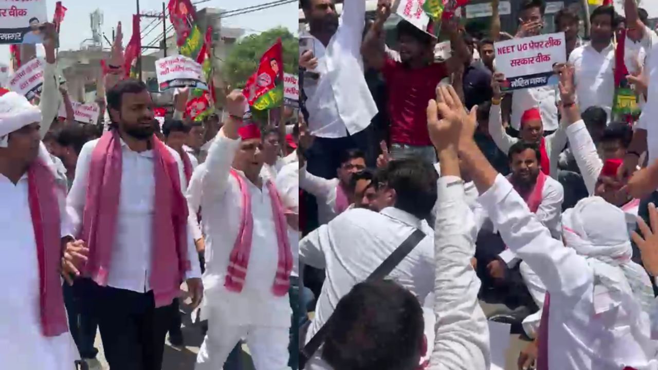 नोएडा: दादरी में सपा छात्र सभा का जोरदार प्रदर्शन, सरकार पर जमकर हमला बोला