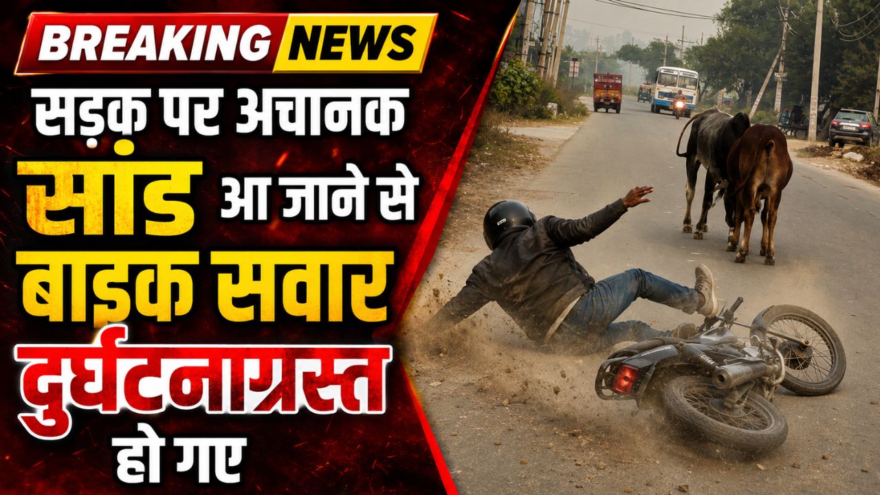 बहराइच में सड़क पर अचानक आए सांड से हादसा, बाइक सवार कारोबारी समेत दो युवकों की मौत