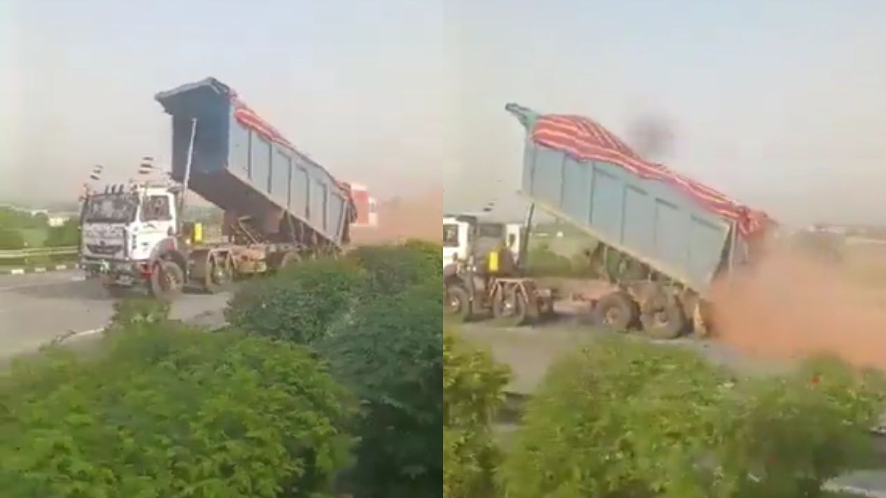 ग्रेटर नोएडा के ईस्टर्न पेरीफेरल एक्सप्रेसवे पर ओवरलोड डंपर से बरसाए पत्थर, फिर फावड़े के साथ पुलिस ने…Video Viral