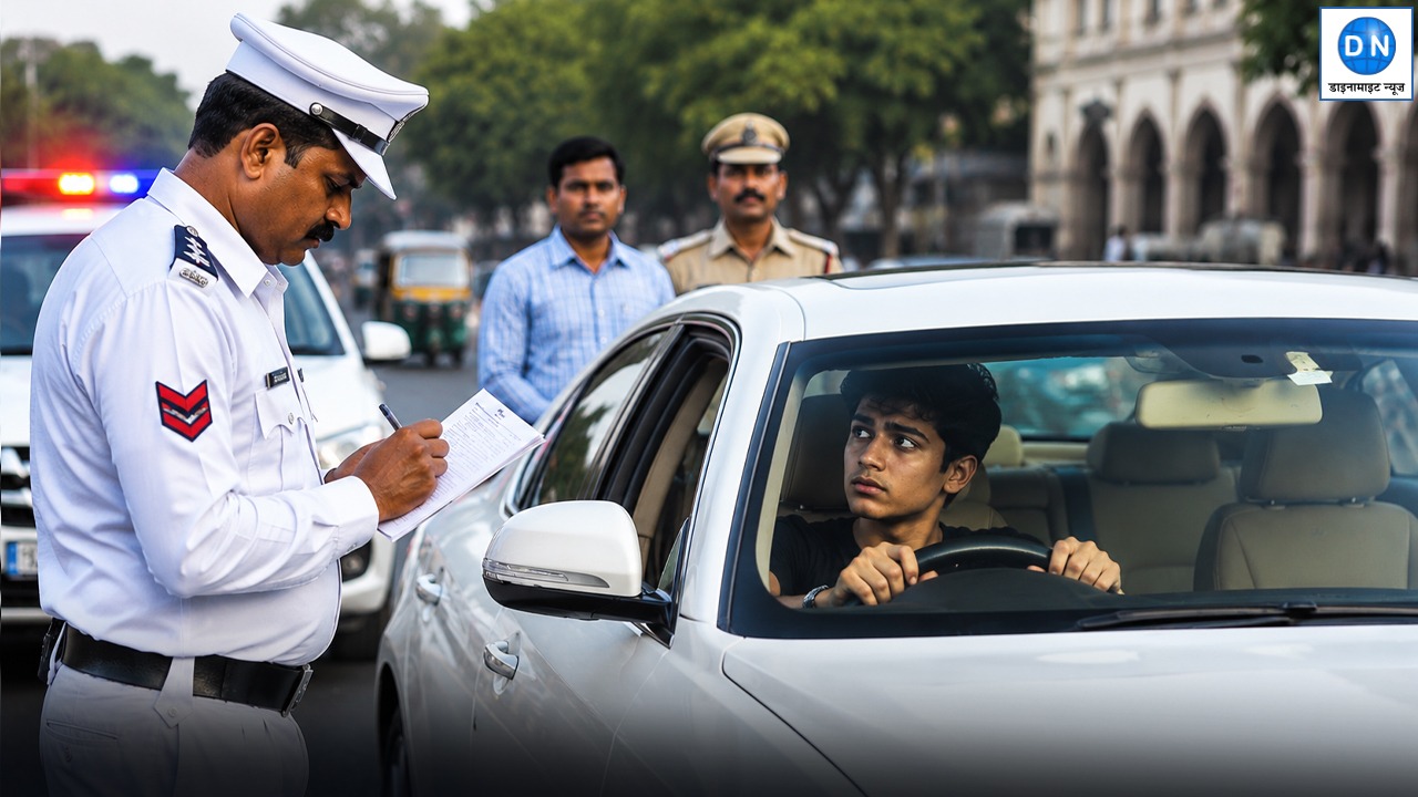 ‘यूपी सरकार’ की तख्ती लगी कार में फर्राटा भरता मिला नाबालिग, ट्रैफिक पुलिस ने ऐसे सिखाया सबक